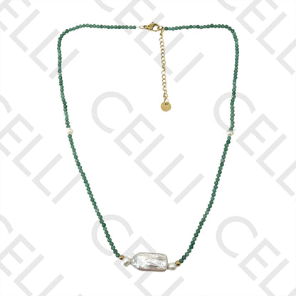 Colar de Aço (corrente & argolas soldadas) - pedra natural facetadas e pérolas de água doce (comprido e redondos)