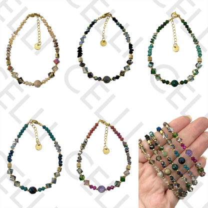 不锈钢手链 - 刻面水晶和天然石头