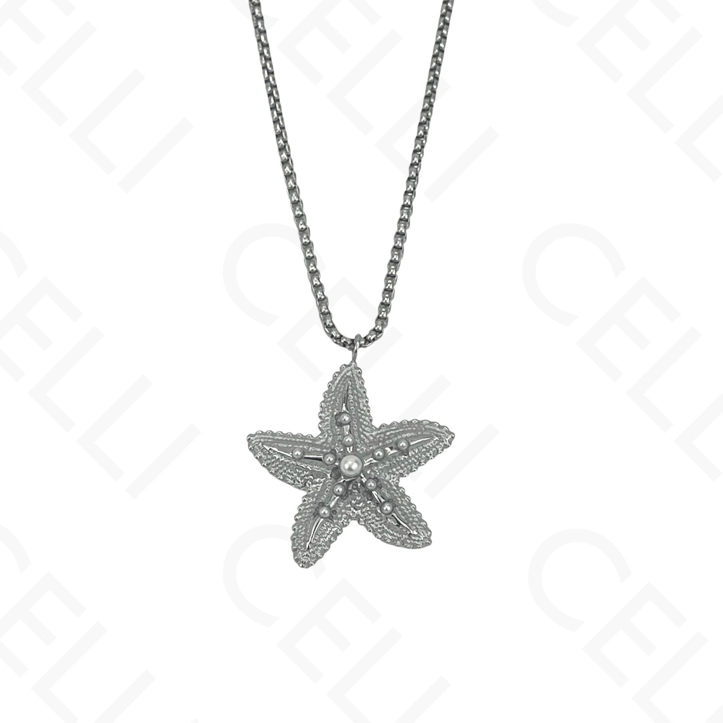 Steel Necklace - Starfish with Pearls