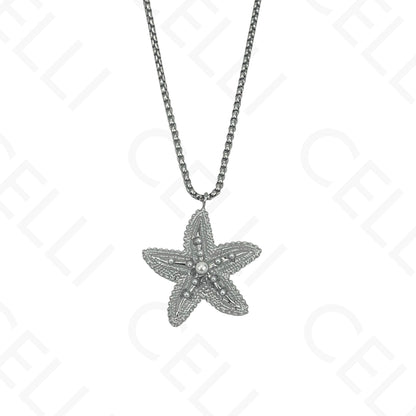 Steel Necklace - Starfish with Pearls