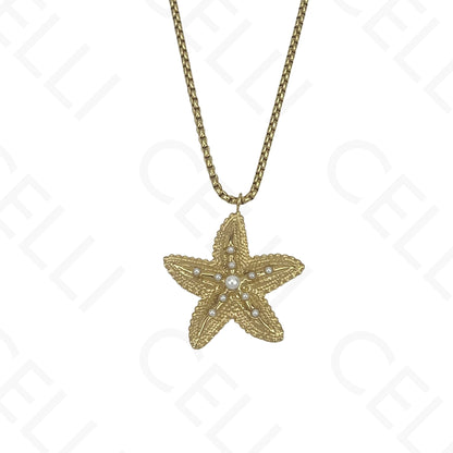 Steel Necklace - Starfish with Pearls