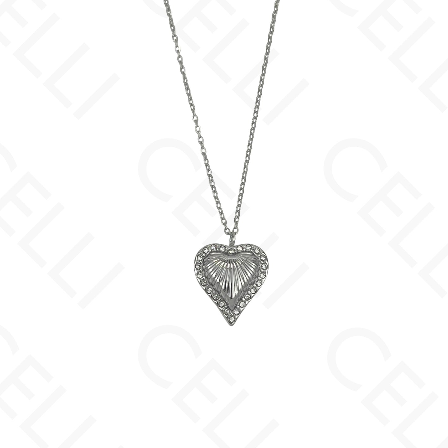 Collar de acero - corazón con brillantes