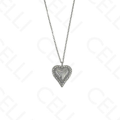 Collar de acero - corazón con brillantes
