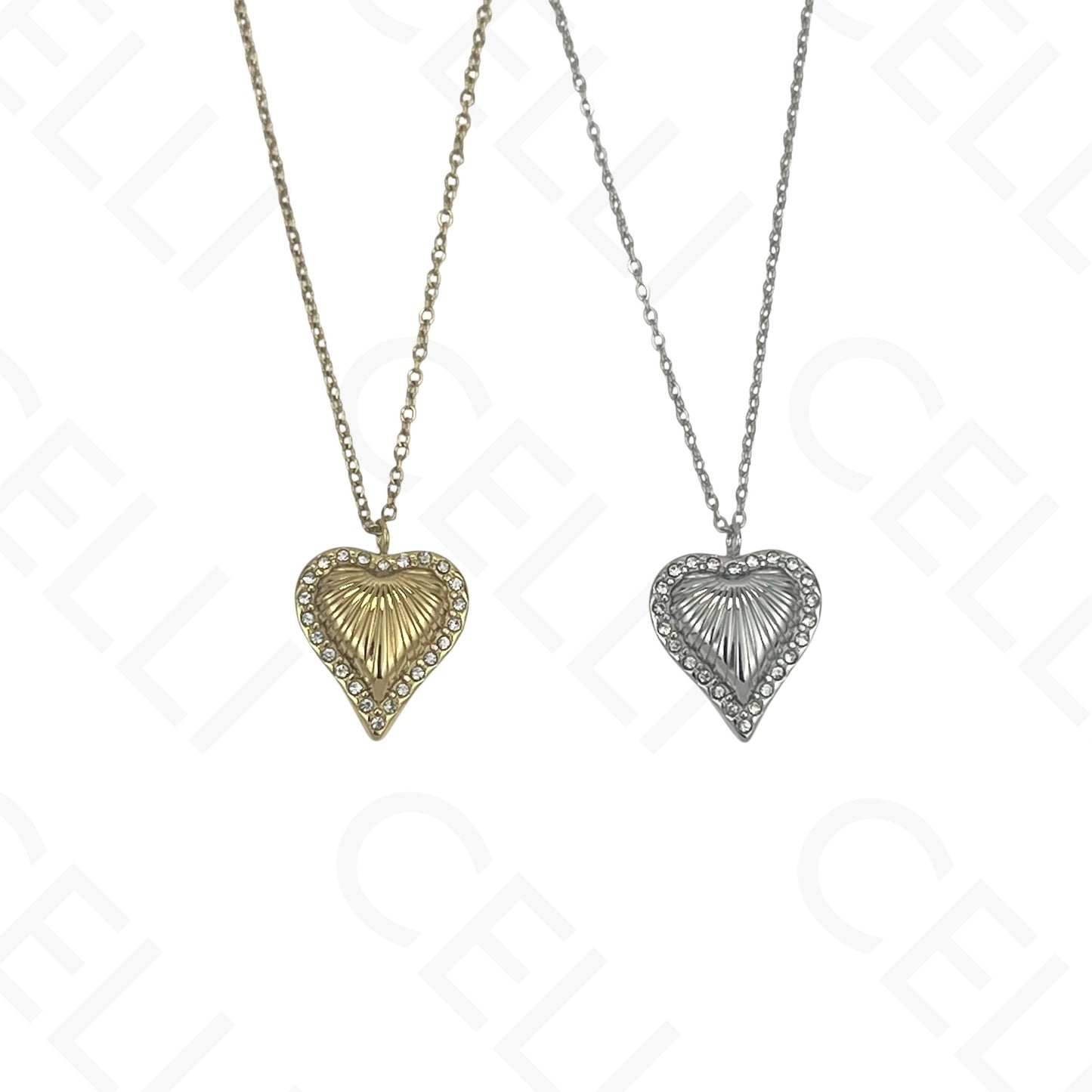 Collar de acero - corazón con brillantes