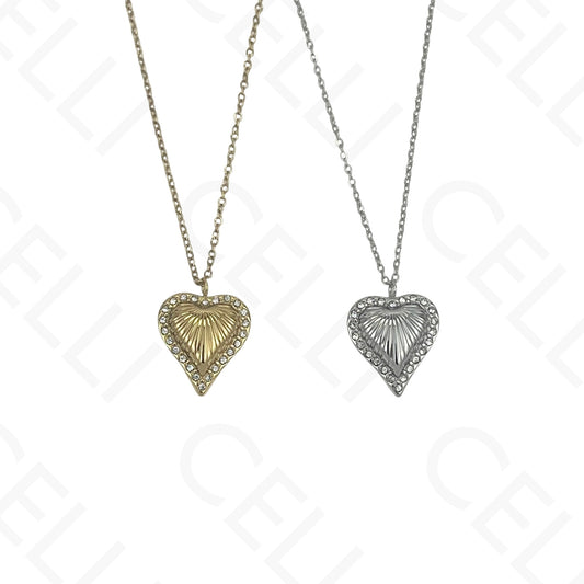 Collar de acero - corazón con brillantes