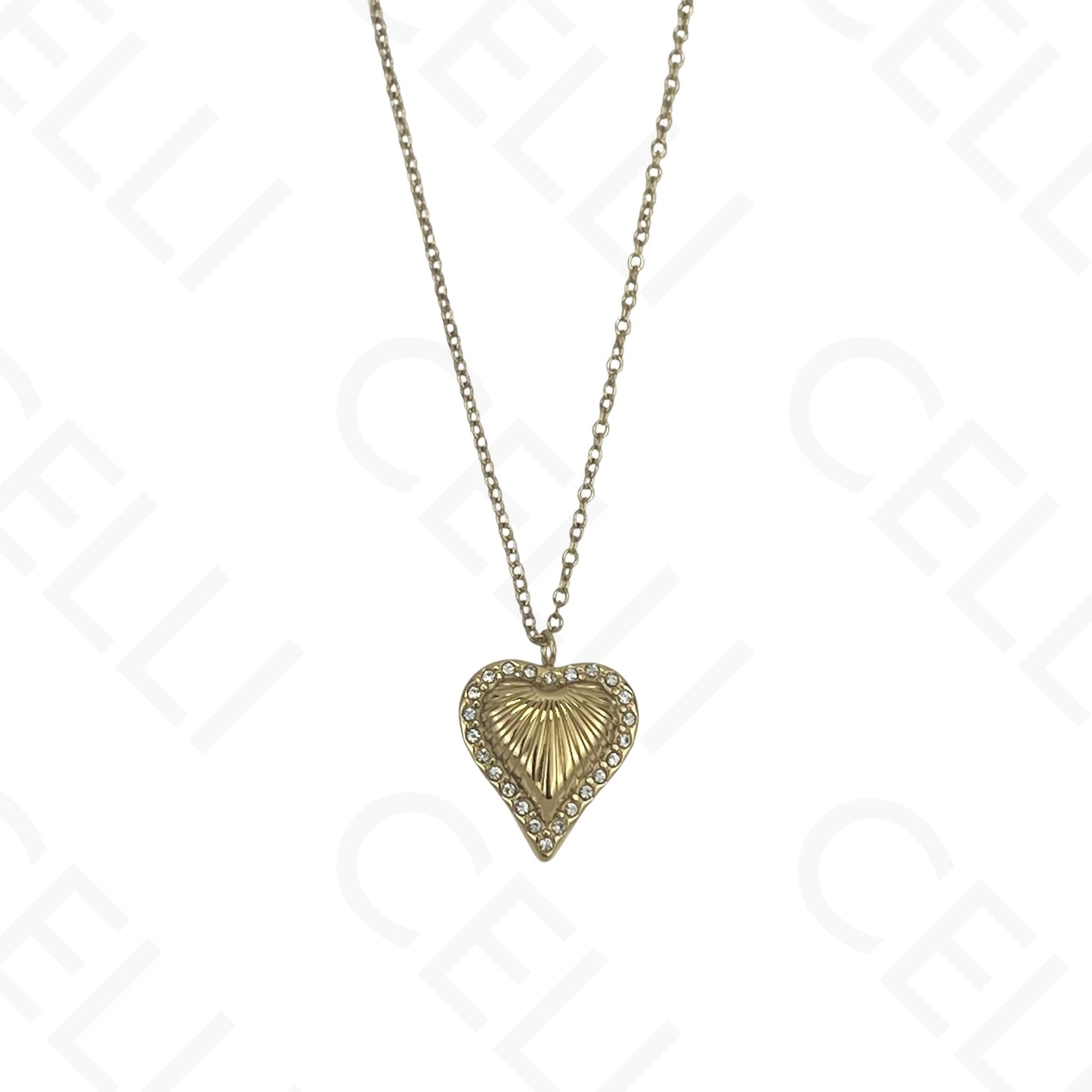 Collar de acero - corazón con brillantes