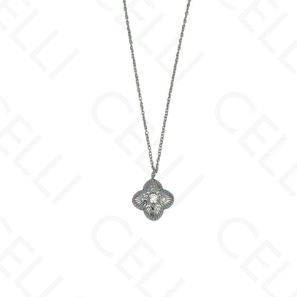 Steel Necklace - Clover with Rhinestone