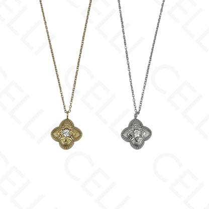 Steel Necklace - Clover with Rhinestone