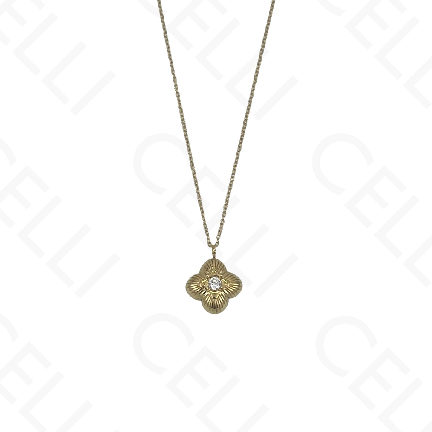 Steel Necklace - Clover with Rhinestone
