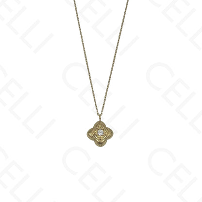 Steel Necklace - Clover with Rhinestone