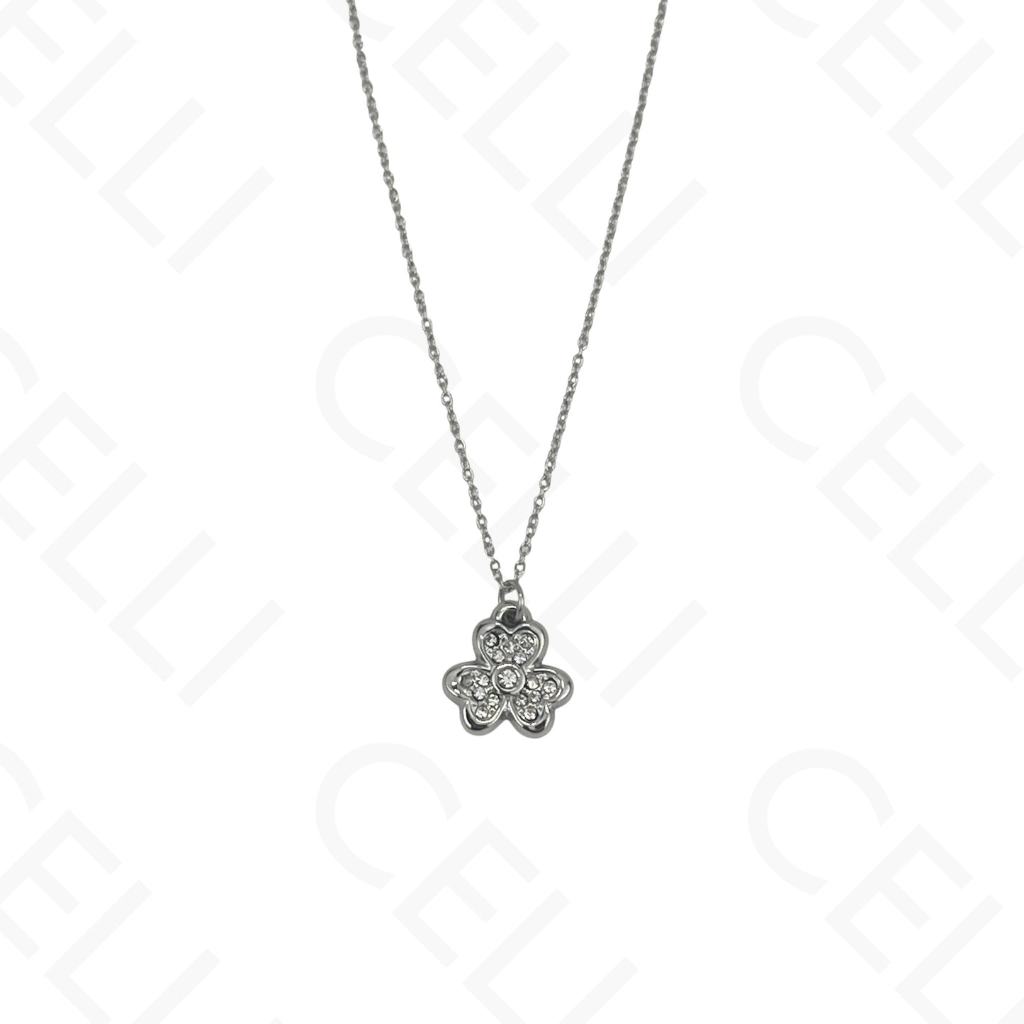 Steel Necklace - Clover with Rhinestones