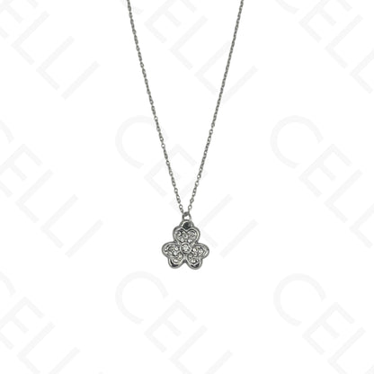 Steel Necklace - Clover with Rhinestones