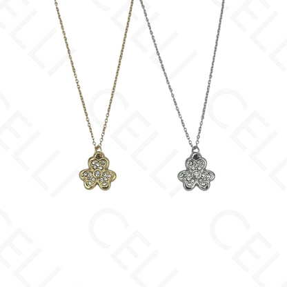 Steel Necklace - Clover with Rhinestones