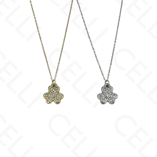 Collar de acero - trébol con brillantes