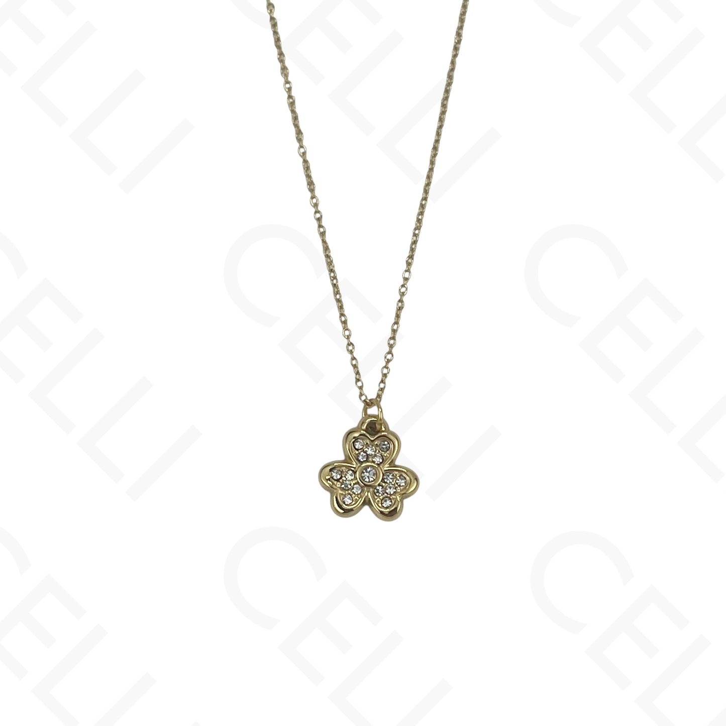 Steel Necklace - Clover with Rhinestones