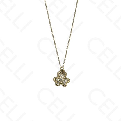 Steel Necklace - Clover with Rhinestones
