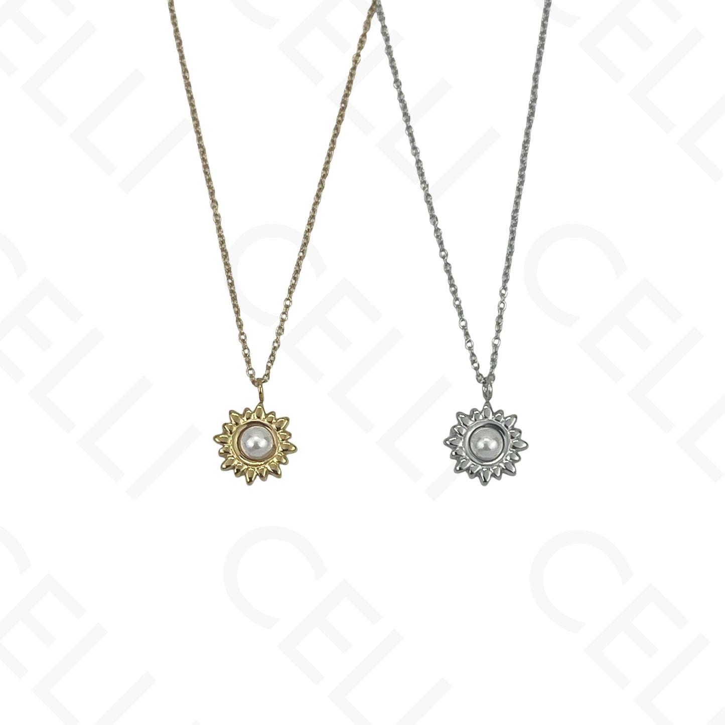 Steel Necklace - Sun with Pearl