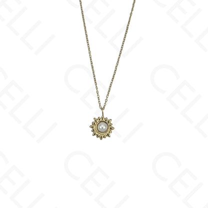 Steel Necklace - Sun with Pearl