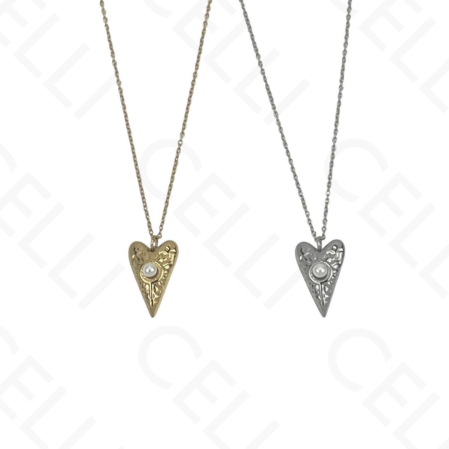 Steel Necklace - Heart with Pearl