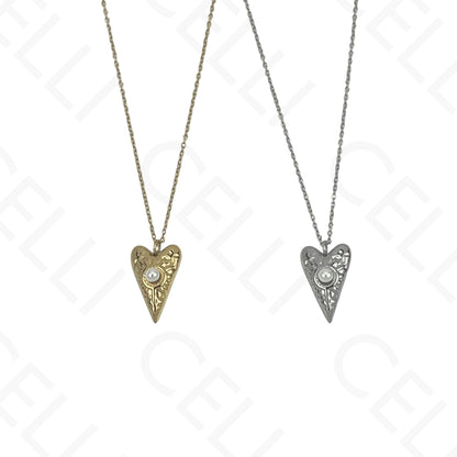 Steel Necklace - Heart with Pearl