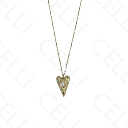 Steel Necklace - Heart with Pearl