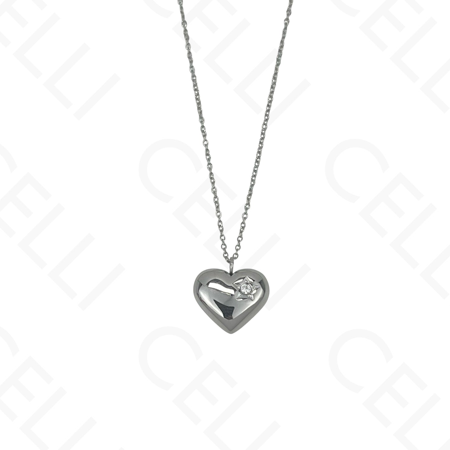Steel Necklace - Heart with Rhinestone