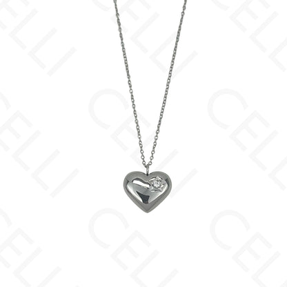 Steel Necklace - Heart with Rhinestone