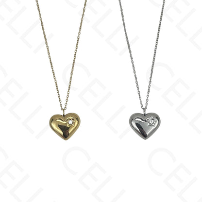 Steel Necklace - Heart with Rhinestone