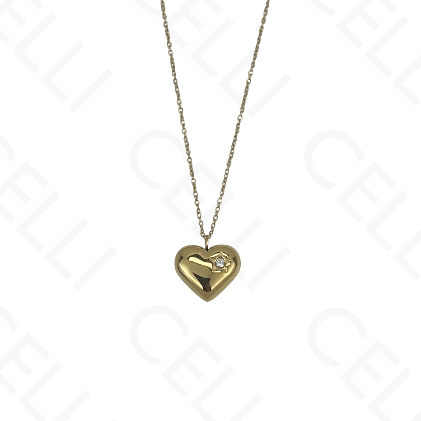Steel Necklace - Heart with Rhinestone