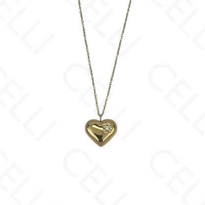 Steel Necklace - Heart with Rhinestone