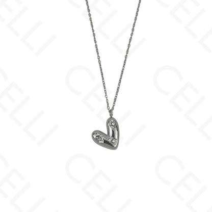 Steel Necklace - Heart with Rhinestones