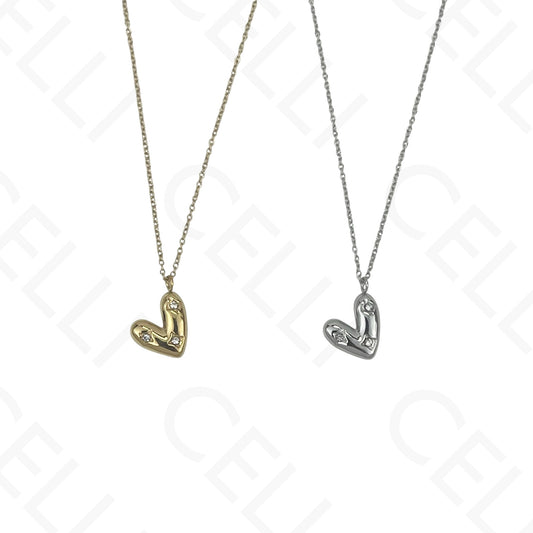 Steel Necklace - Heart with Rhinestones