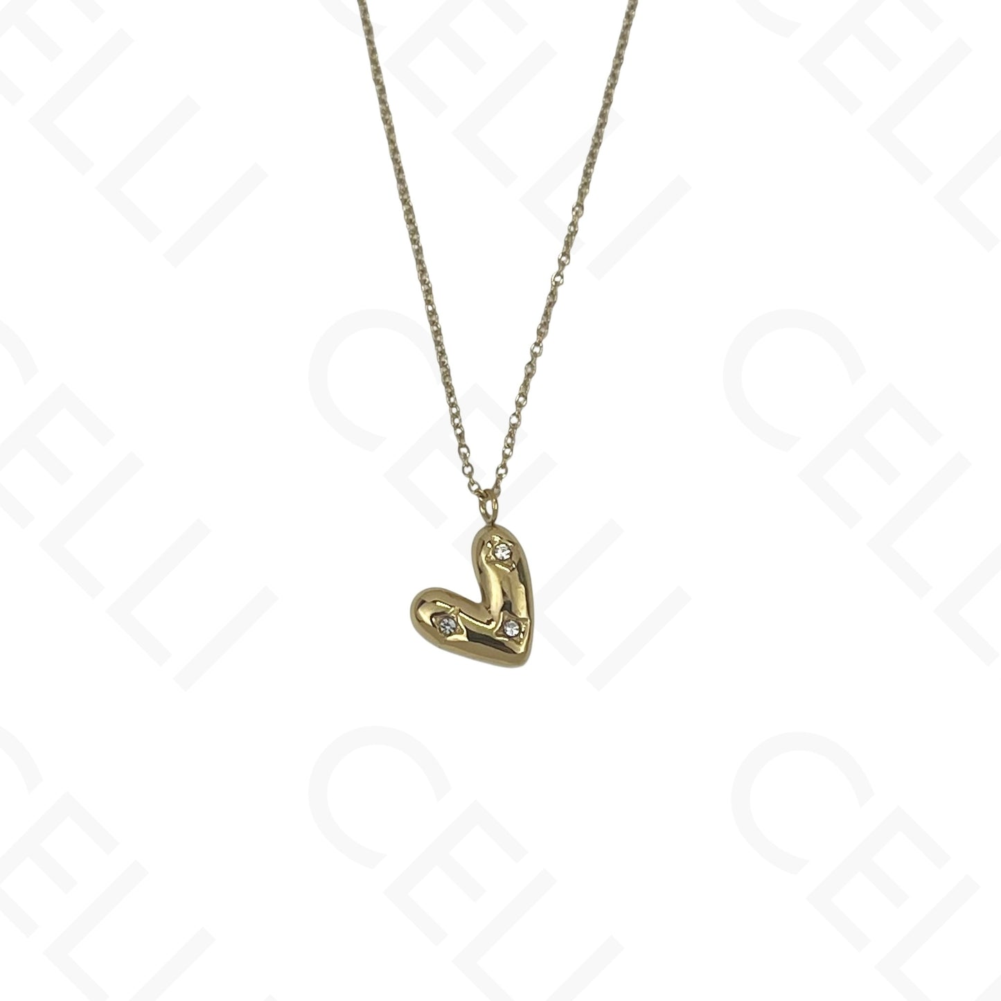 Steel Necklace - Heart with Rhinestones
