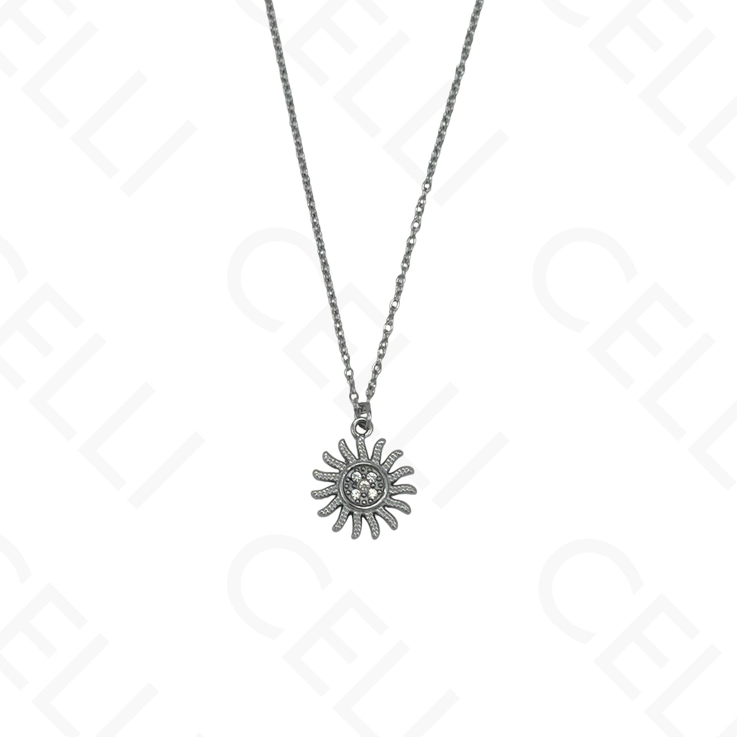Steel Necklace - sun with diamond