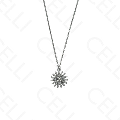 Steel Necklace - sun with diamond