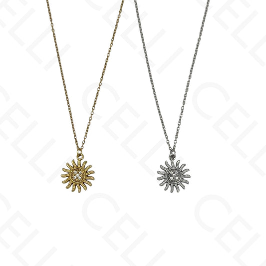 Steel Necklace - sun with diamond