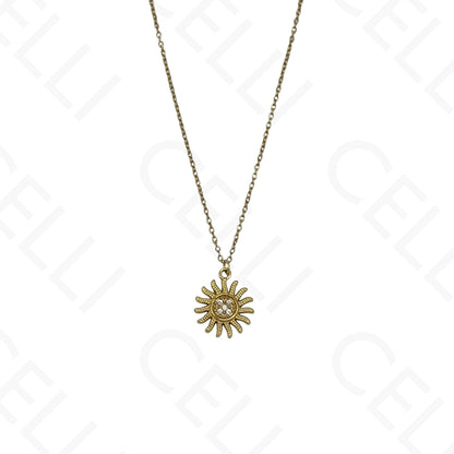 Steel Necklace - sun with diamond