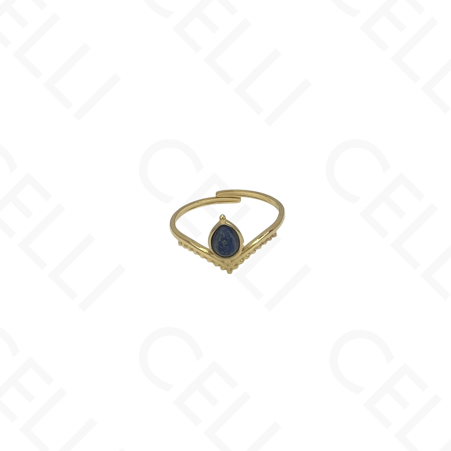 Anel de Aço Ajustável - coroa com pedra natural oval