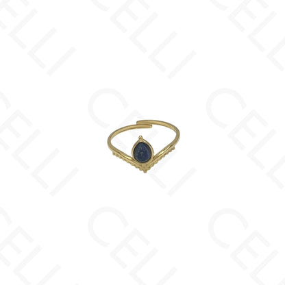 Anel de Aço Ajustável - coroa com pedra natural oval