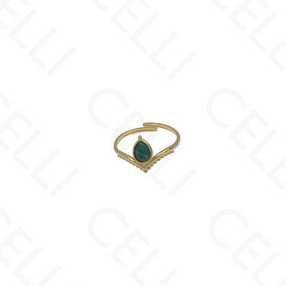 Anel de Aço Ajustável - coroa com pedra natural oval