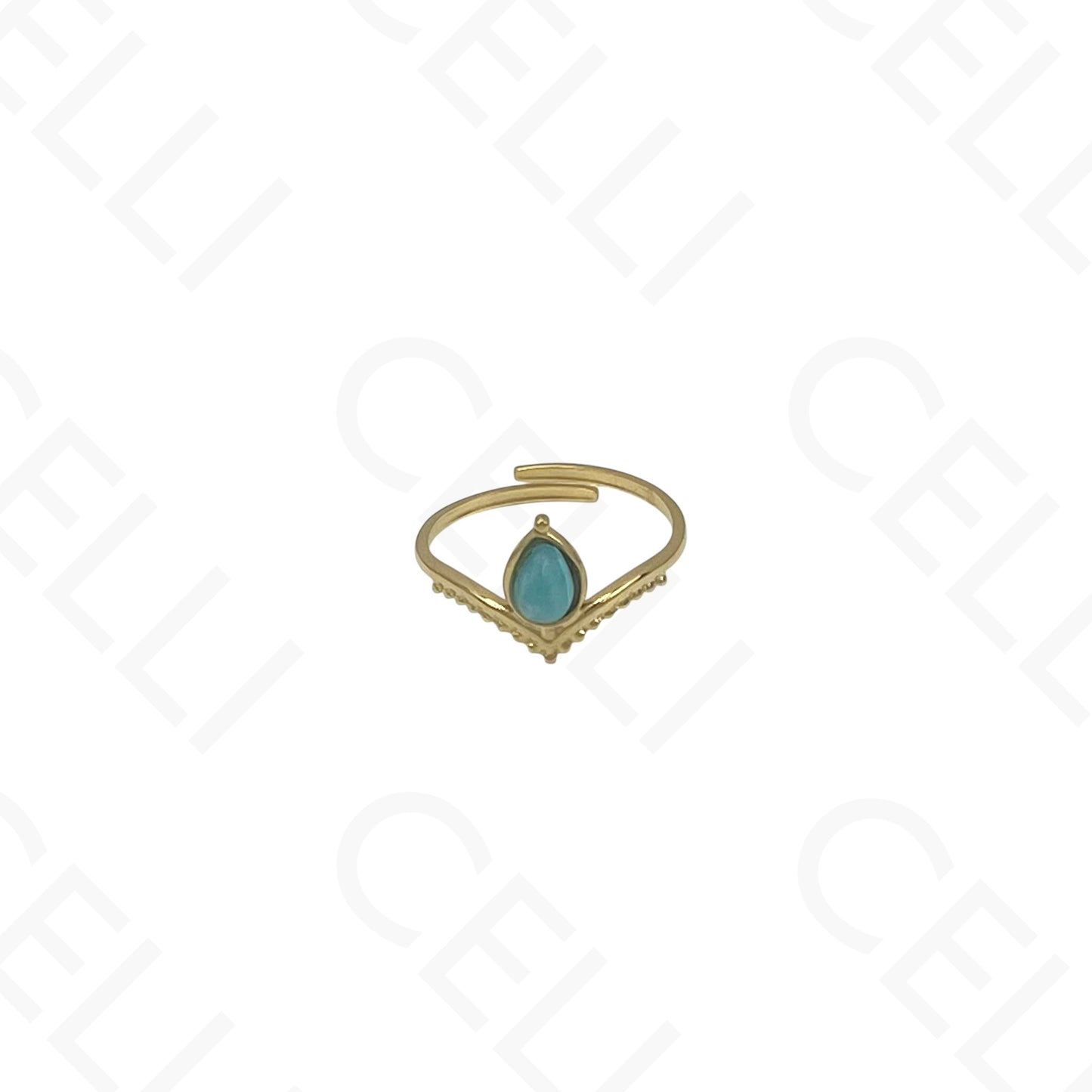 Anel de Aço Ajustável - coroa com pedra natural oval