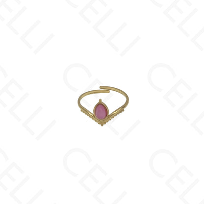 Anel de Aço Ajustável - coroa com pedra natural oval