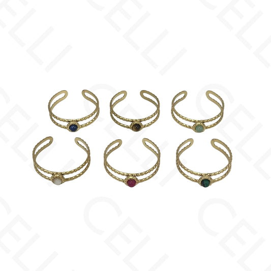 Anillo de Acero Ajustable - doble con piedra natural redonda