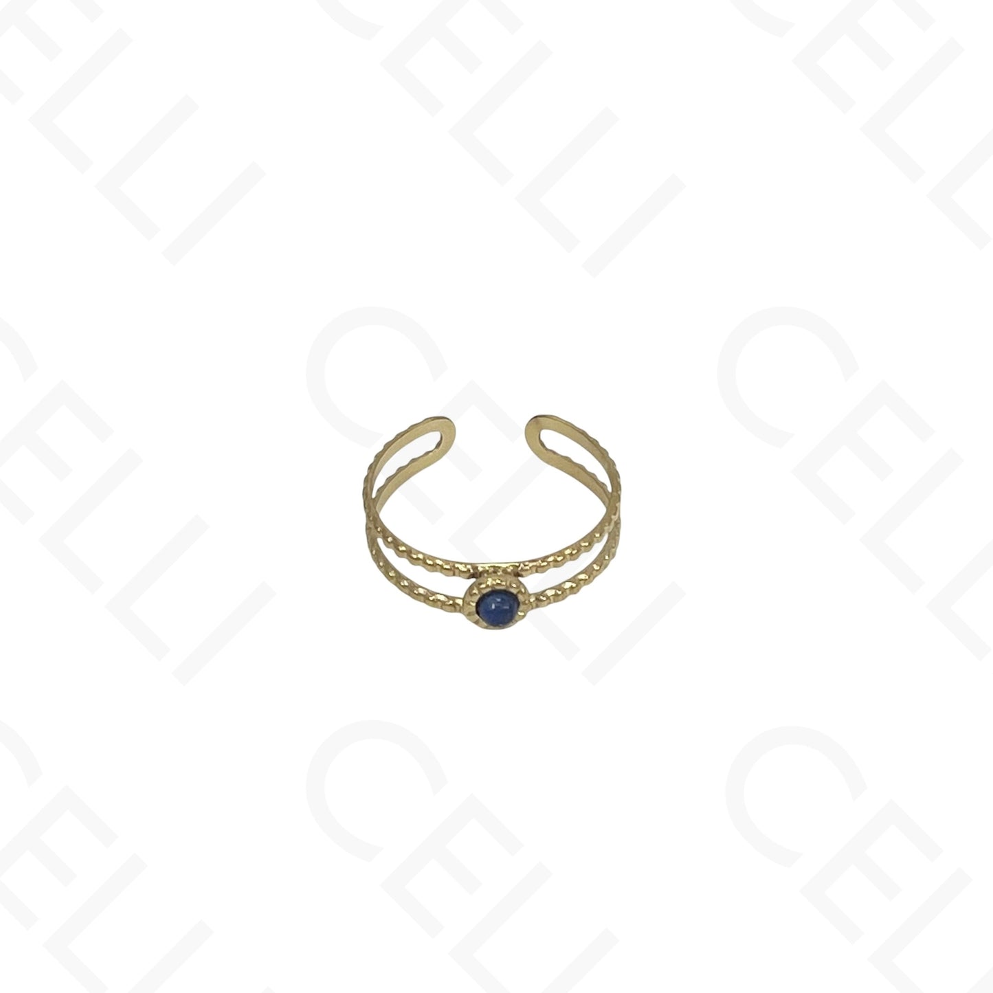 Adjustable Steel Ring - double with round natural stone