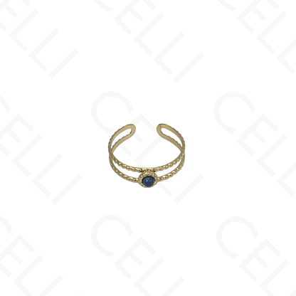 Adjustable Steel Ring - double with round natural stone