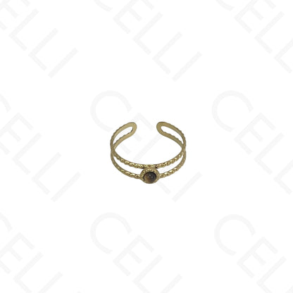 Adjustable Steel Ring - double with round natural stone