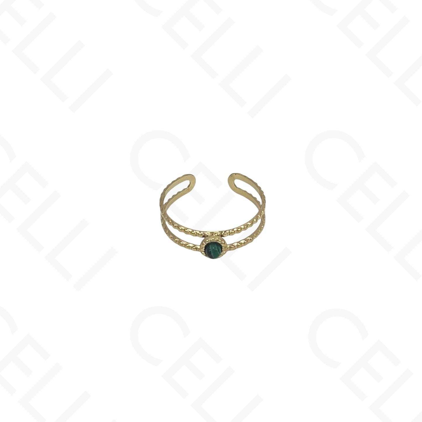 Adjustable Steel Ring - double with round natural stone