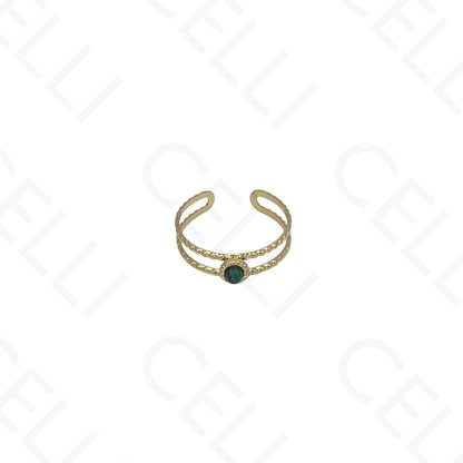 Adjustable Steel Ring - double with round natural stone