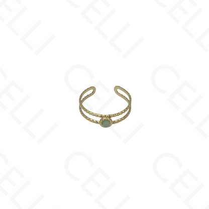 Adjustable Steel Ring - double with round natural stone