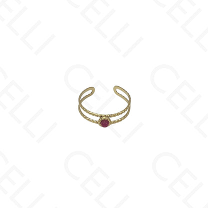 Adjustable Steel Ring - double with round natural stone